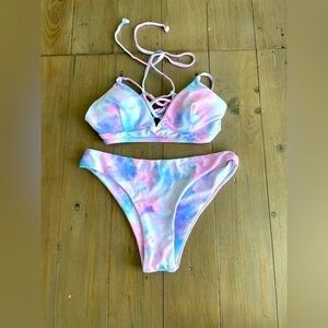Cute Rowme pink purple tie dye bikini NWOT